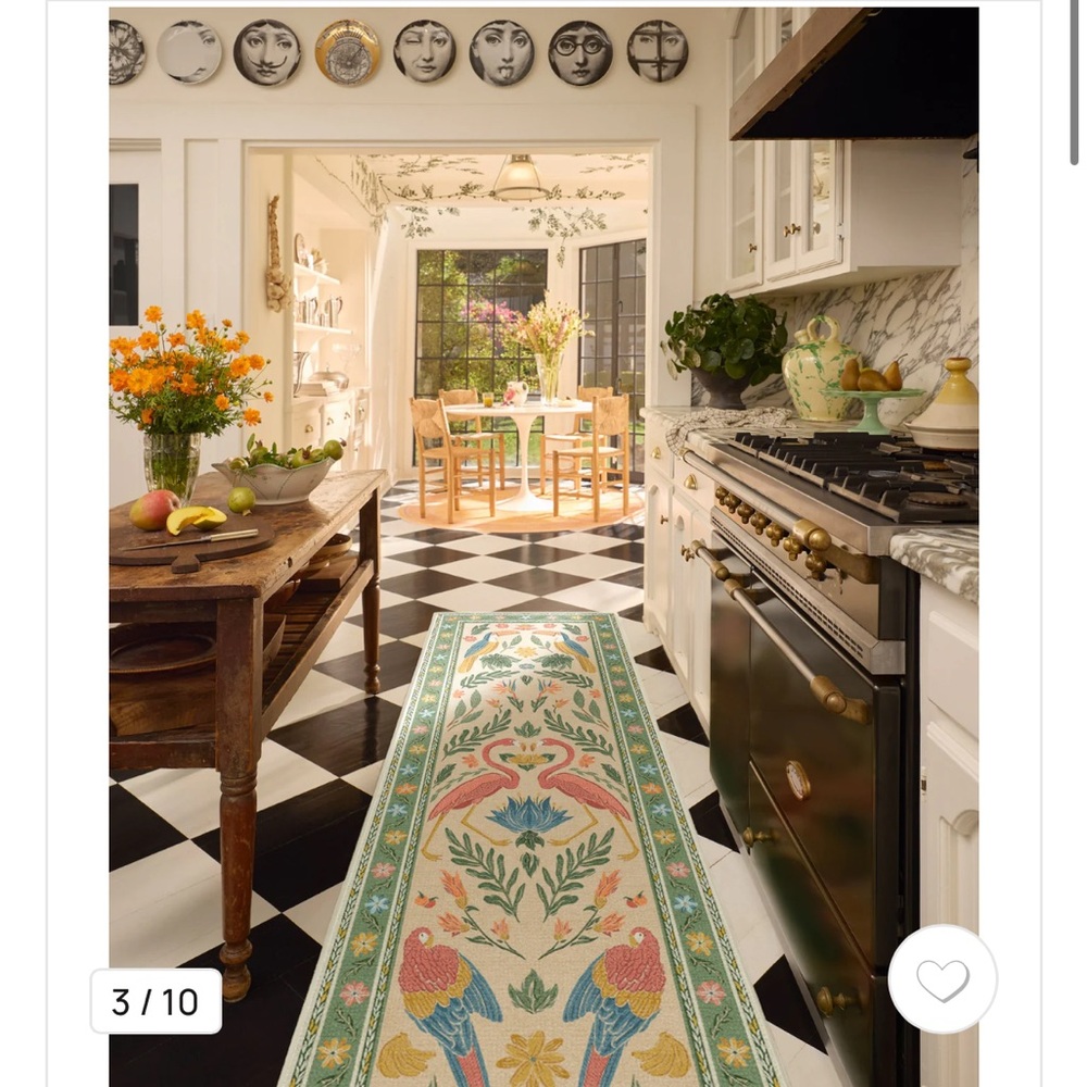 Washable runner rug in parrot bird pattern